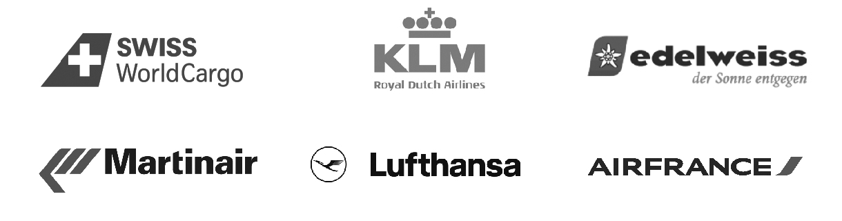 Grypen's Airline Clients, Swiss World Cargo, KLM, Edelweiss, Martinair, Lufthansa, Airfrance